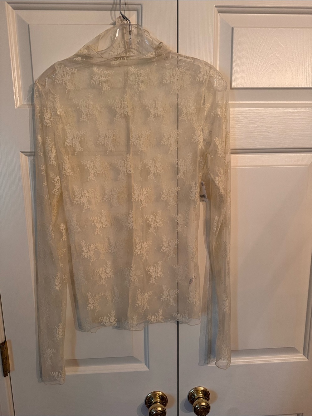 Free People Evening Creme Ivory Sheer Floral Mesh Top Size L NWT